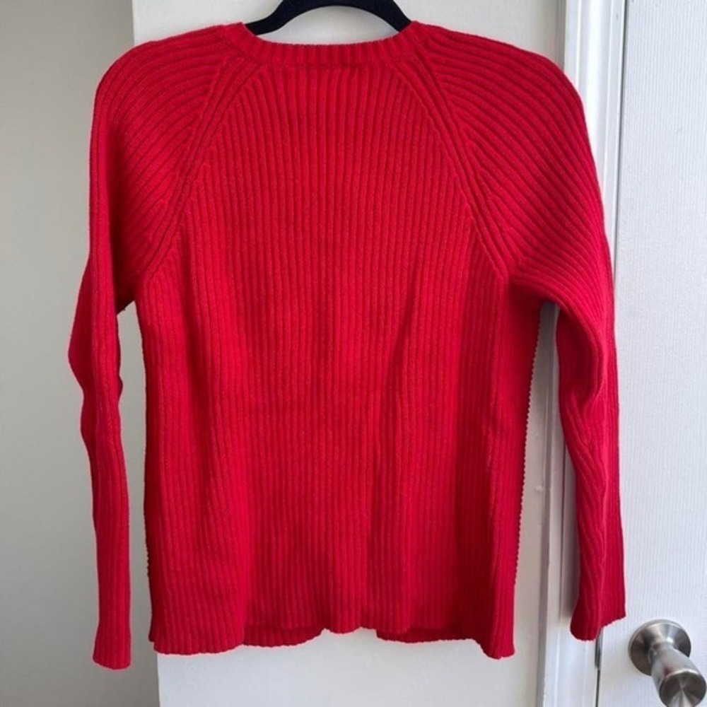 Liz Claiborne Cardigan Womens L Red Waffle Knit Full Zip Cotton Sweater - Picture 3 of 4